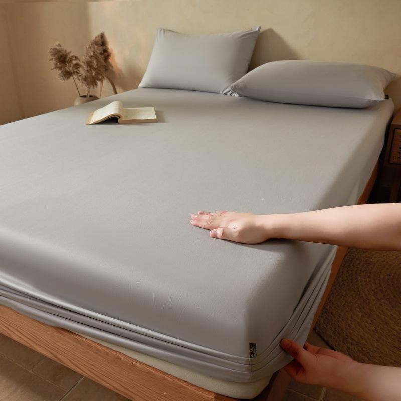 2026 Waterproof High-Rise Cotton Fitted Sheet Set - Plain Color, Summer-Ready, 3-Piece