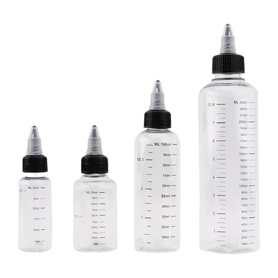 2/3/4 Stück 30/50/100/230 ml Klare Farbflasche mit Skalenmarkierung Nachfüllbare Dosierflasche Leere Quetschflasche mit Glasmischung