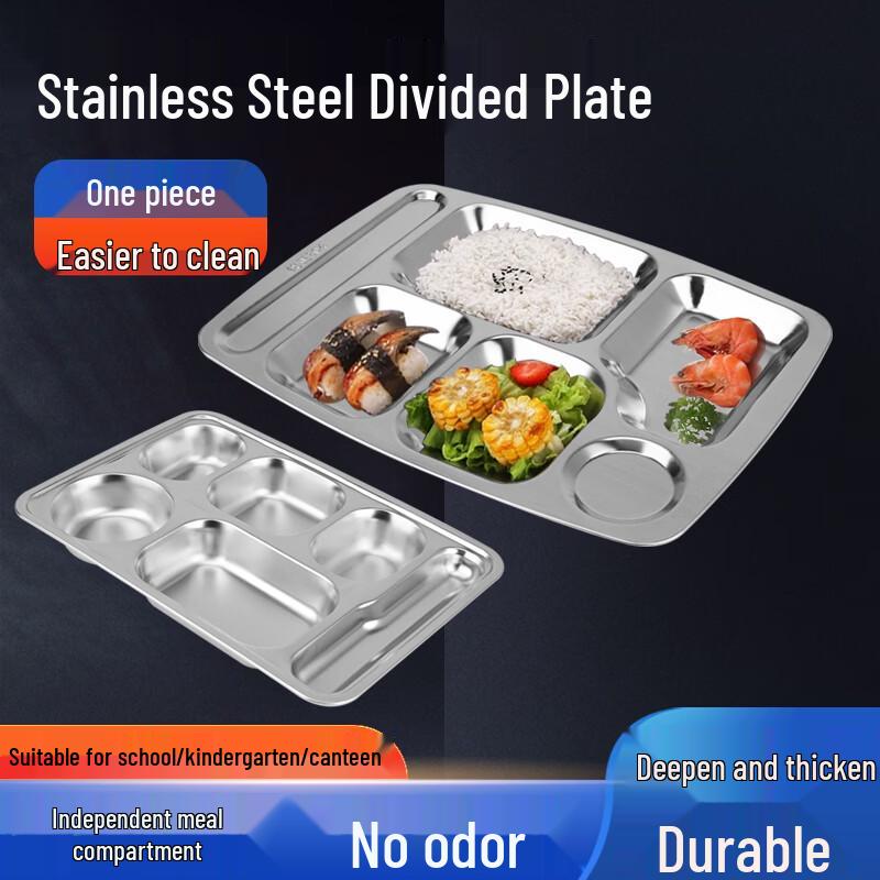 304 Stainless Steel 5-Compartment Divided Meal Tray