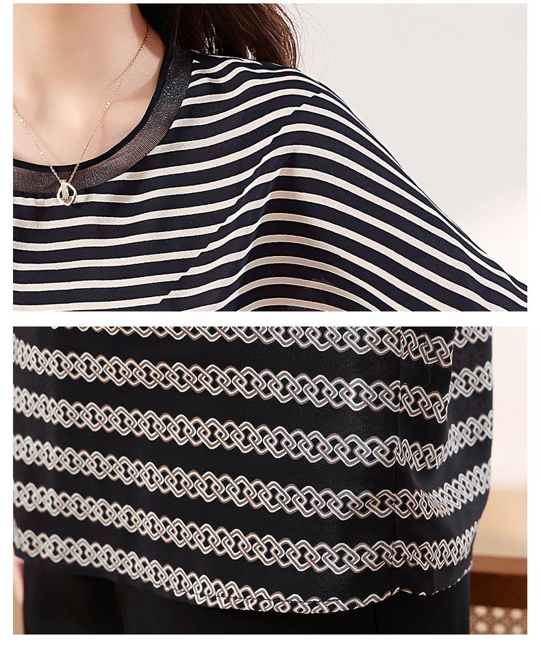 Women's Plus Size Striped Silk Short-Sleeve T-Shirt - 2024 Slimming Summer Fashion Top