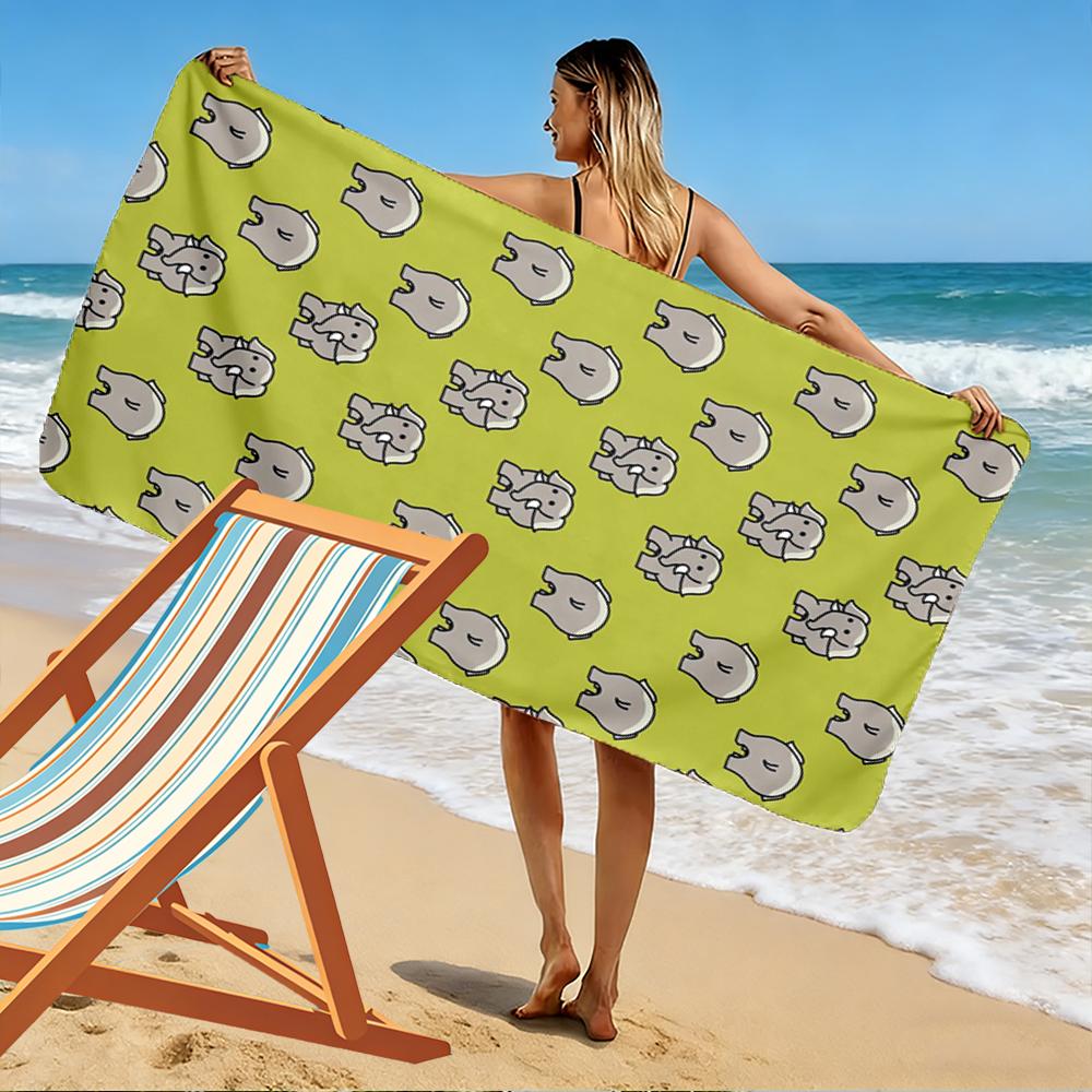 Cartoon Elefantenmuster Grünes Strandtuch Schnell trocknendes Strandtuch für Reisen, Outdoor-Sport, Joggen, Strand und Schwimmen