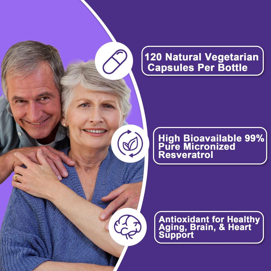 Capsule di Resveratrolo da 1000 mg 120 Capsule, un antiossidante che promuove un invecchiamento sano e supporta la salute del cervello e del cuore.
