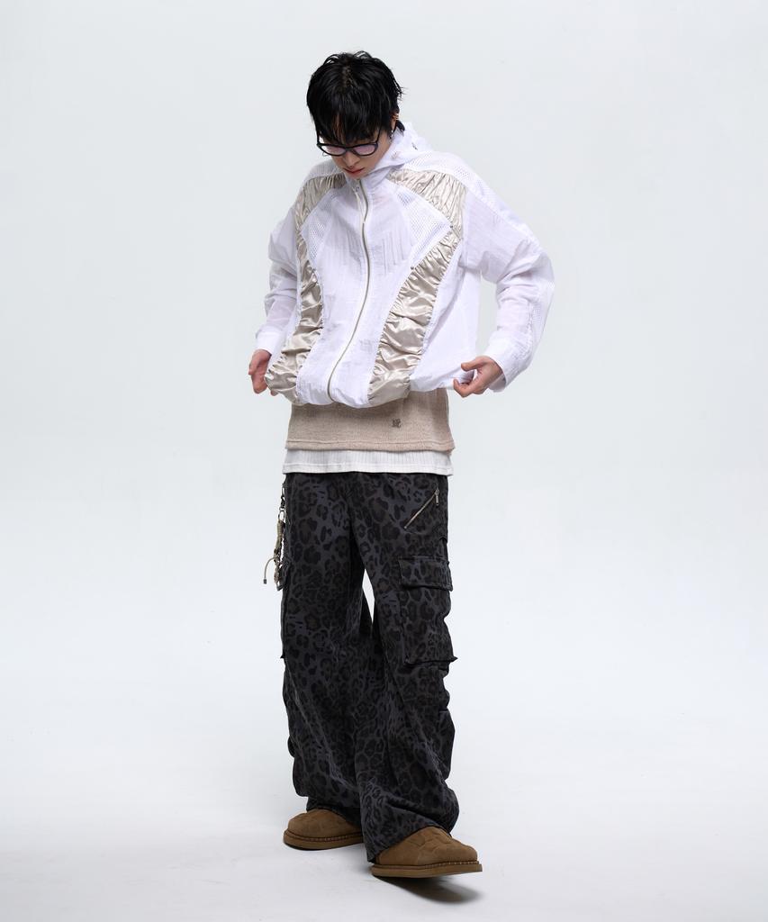 Aleseueseussi Wrinkle Mixed Leopard Cargo Pants - Navy