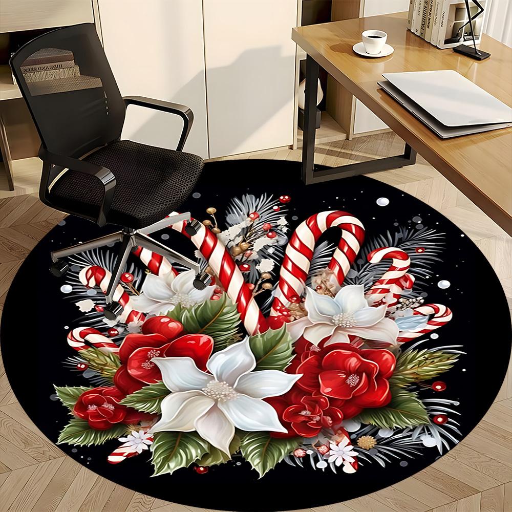 1pc Christmas wreath Chair Carpet for Office, Round Non Slip Durable Large Size Office Carpet, Suitable for Office