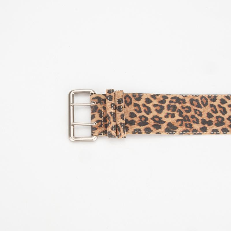 Leopard Leather Pattern Fashionable Belt Women's Alloy Pin Buckle Fashionable Versatile Pants Dress European and American Belt Women's Style