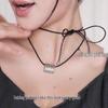 Celebrity Style Multi-Wear Leather Cord Choker with Textured Metal Square