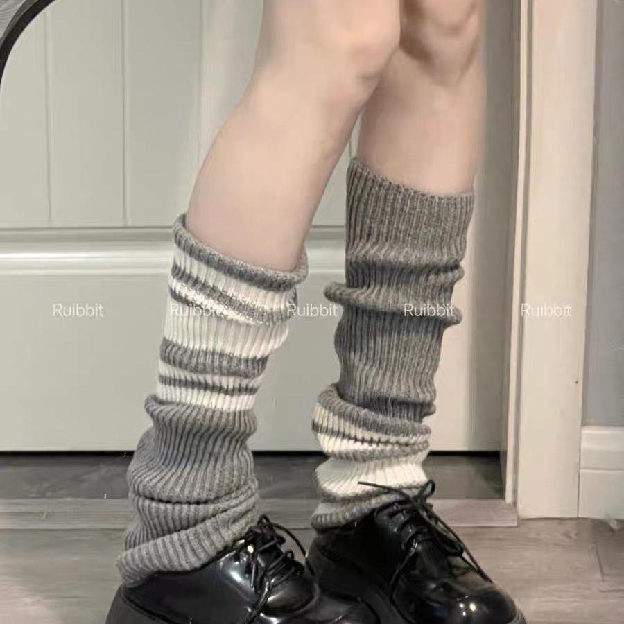 

Винтажные американские полосатые гетры с приспущенным верхом, стиль преппи, Spice Girl, нишевые женские теплые вязаные гетры с цветными блоками one size серый