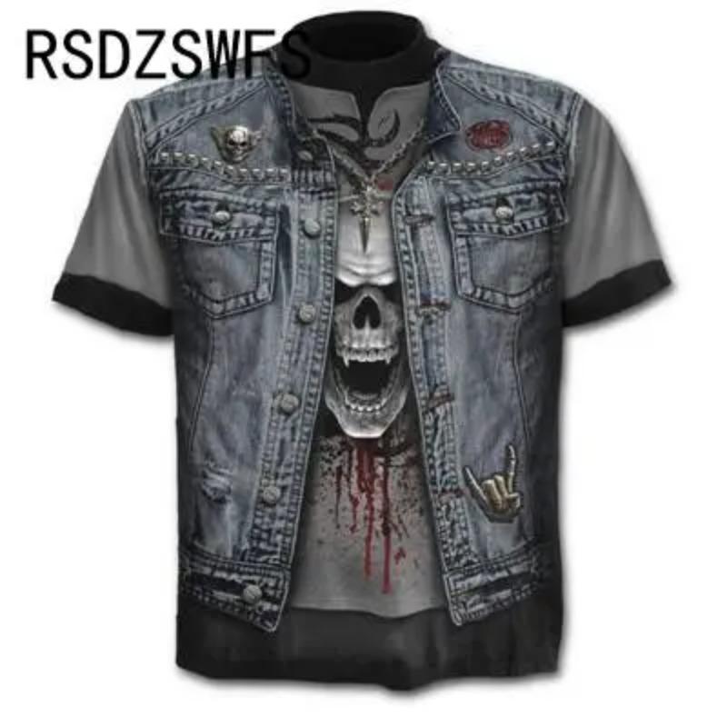 Round Neck 3D Skull Printed Top Fashionable Casual Short Sleeved Men's T-shirts - Soft Medium Stretch Polyester Fabric Summer Relaxed Fit Clothing