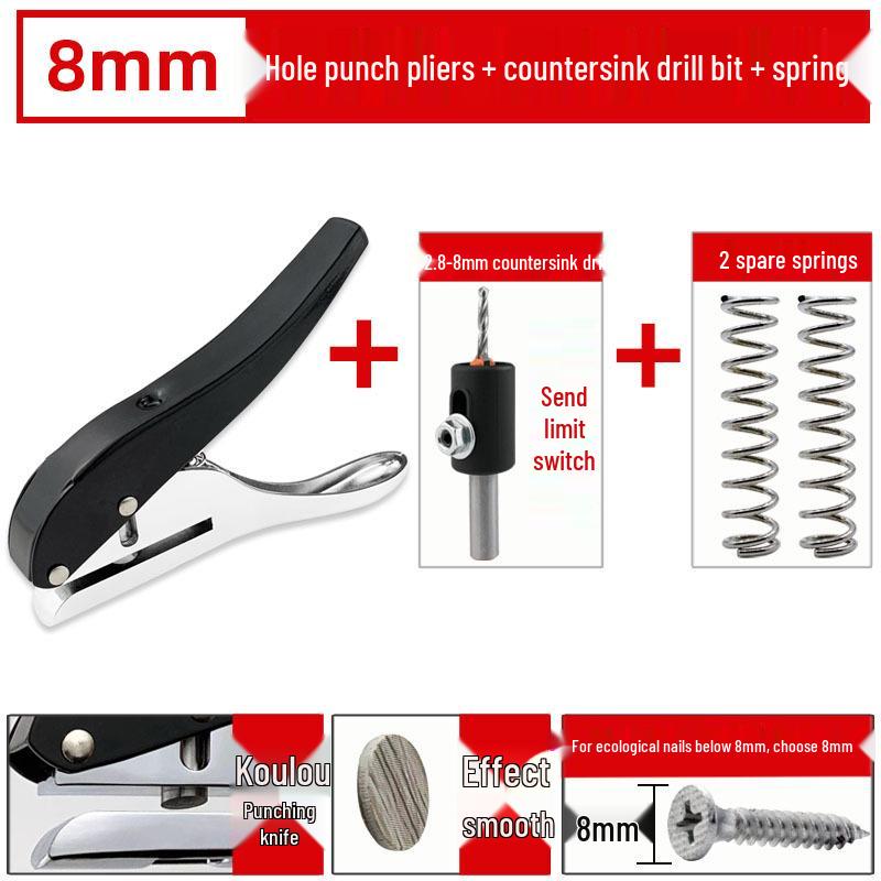 PVC Edge Banding Hole Punch Tool with 8mm Puncher & Guide Screw for Drywall Nail Concealing