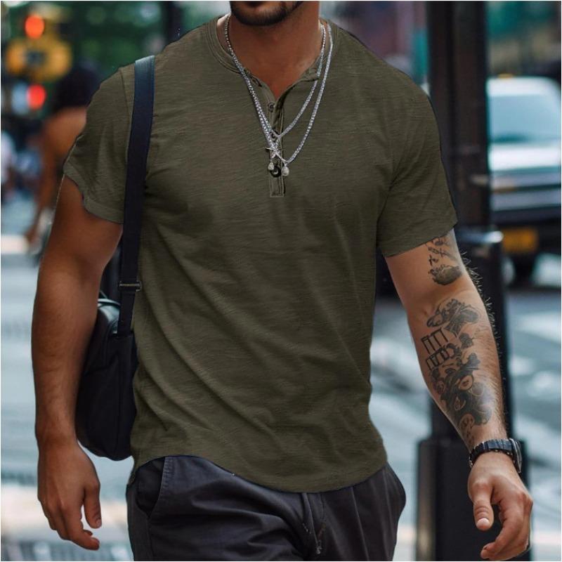 Summer T-shirt Men's Button Henry Collar Sports Polo Shirt Men’s