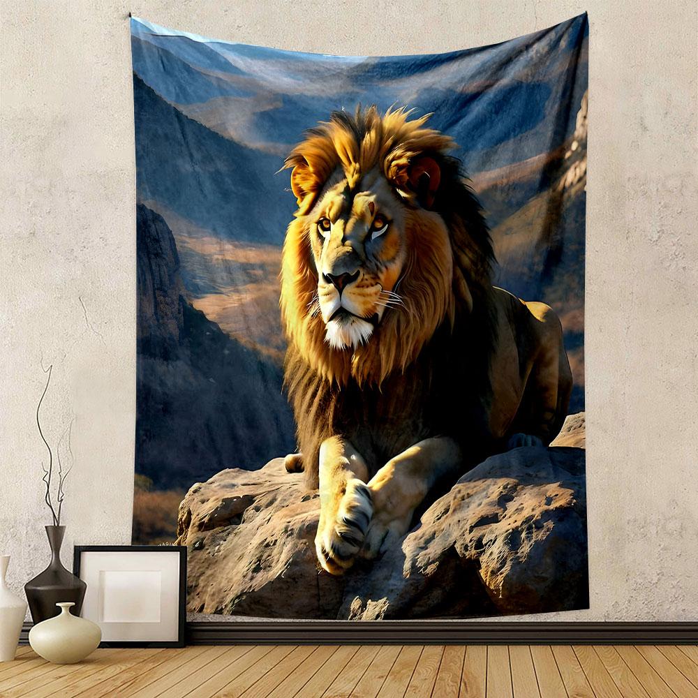 Majestic Lion in Mountain Landscape Patterned Tapestry Decorative Wall Hanging, Home Bedroom Living Room Decor