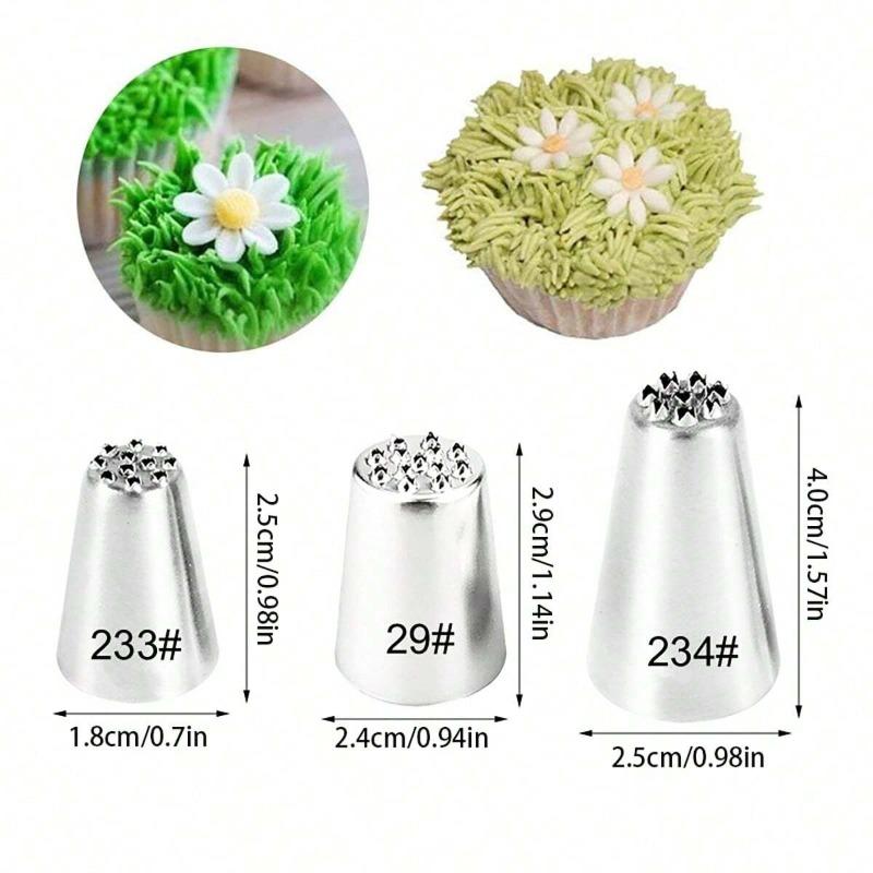 3pcs Grass Piping Nozzle Set 29 233 234 Stainless Steel Piping Tips For Cake, Pastry, Cupcake, Baking Tool, Decorating, Cream, Cookie, Kitchen Tools