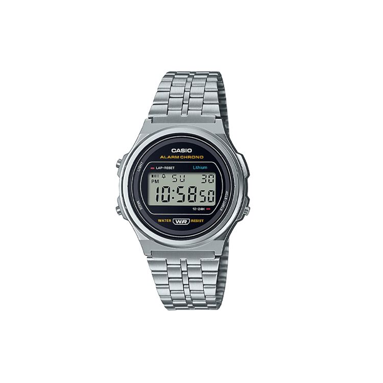 

Casio Youth Series Round Digital Fashion Trend Small Round Watch Business Casual Versatile LCD Waterproof Quartz Movement Unisex Watches A171WE-1AEF Silver Strap