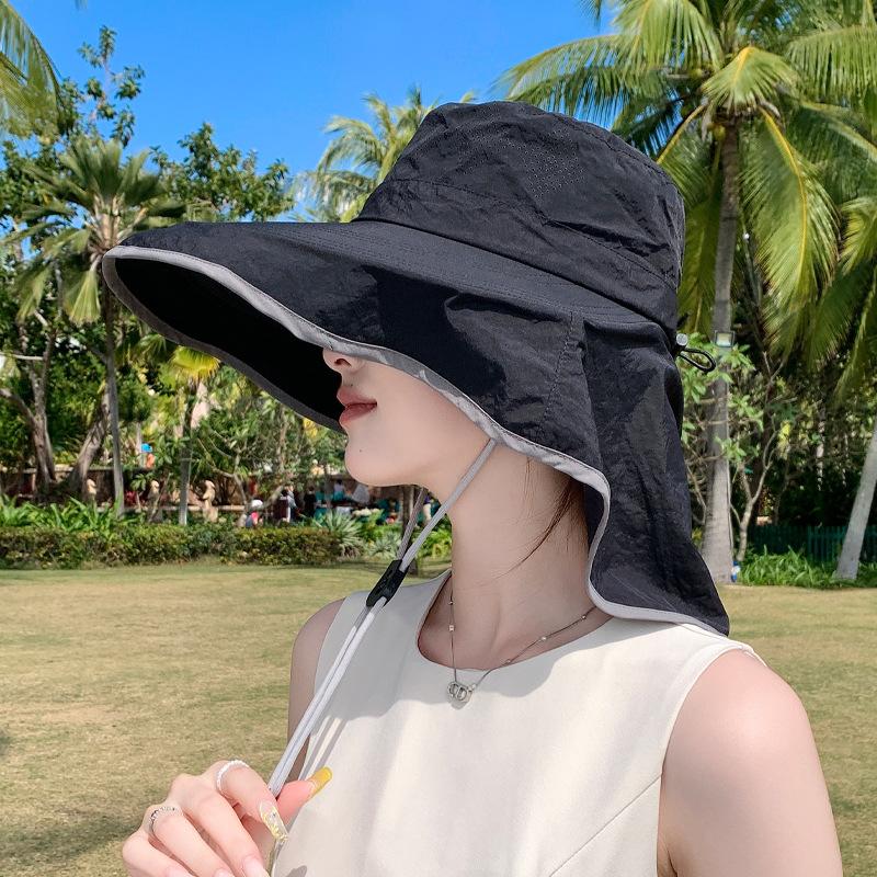 Summer Outdoor Sun Hat Children Large Brim Shawl Neck Protector Quick Drying Waterproof Bucket Hat Mountaineering Fishing Sun Protection Hat