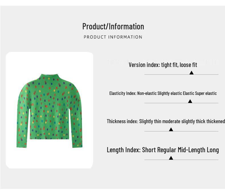 Miyake Dam 2026 Vår Tryckt Veckad Långärmad Hög Krage Smal T-shirt