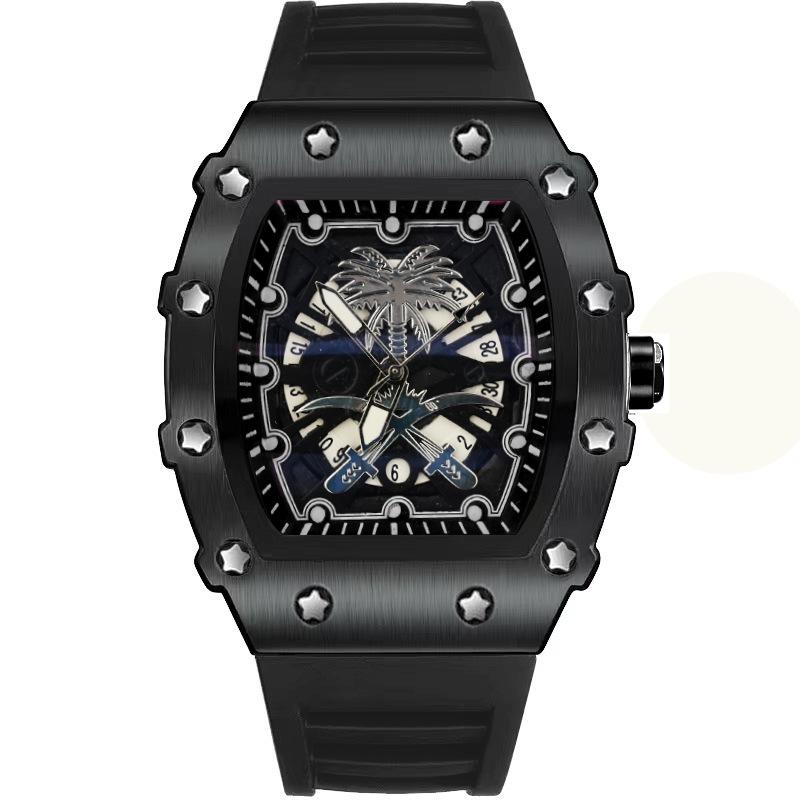 High-Value Fashion Trend Fake Mechanical Luminous Waterproof Wine Barrel-Shaped Men'S Watch