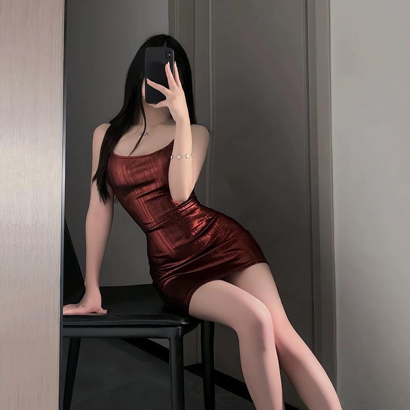 Sexy Lingerie Suspenders Shiny Nightclub Wrapped Dress Female Uniform Nightdress