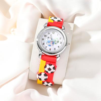 1pc/2pcs-Fashionable Cartoon Football Children's Quartz Watch, Watch Bracelet, Box Set, Ideal Choice for Gift Giving