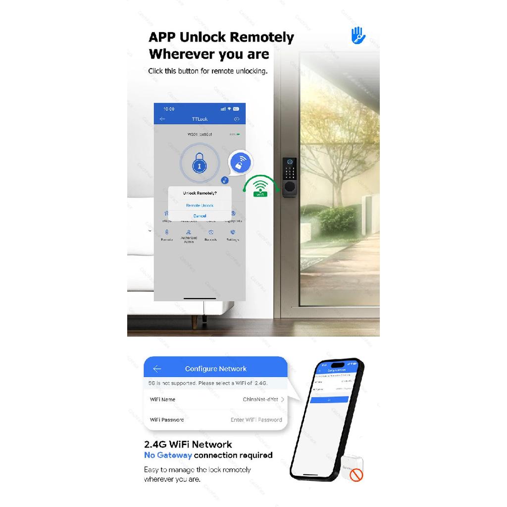 TTLock WIFI Version Double Side Fingerprint Waterproof Outdoor Gate Passcode Rfid Card Keyless Smart Door Lock