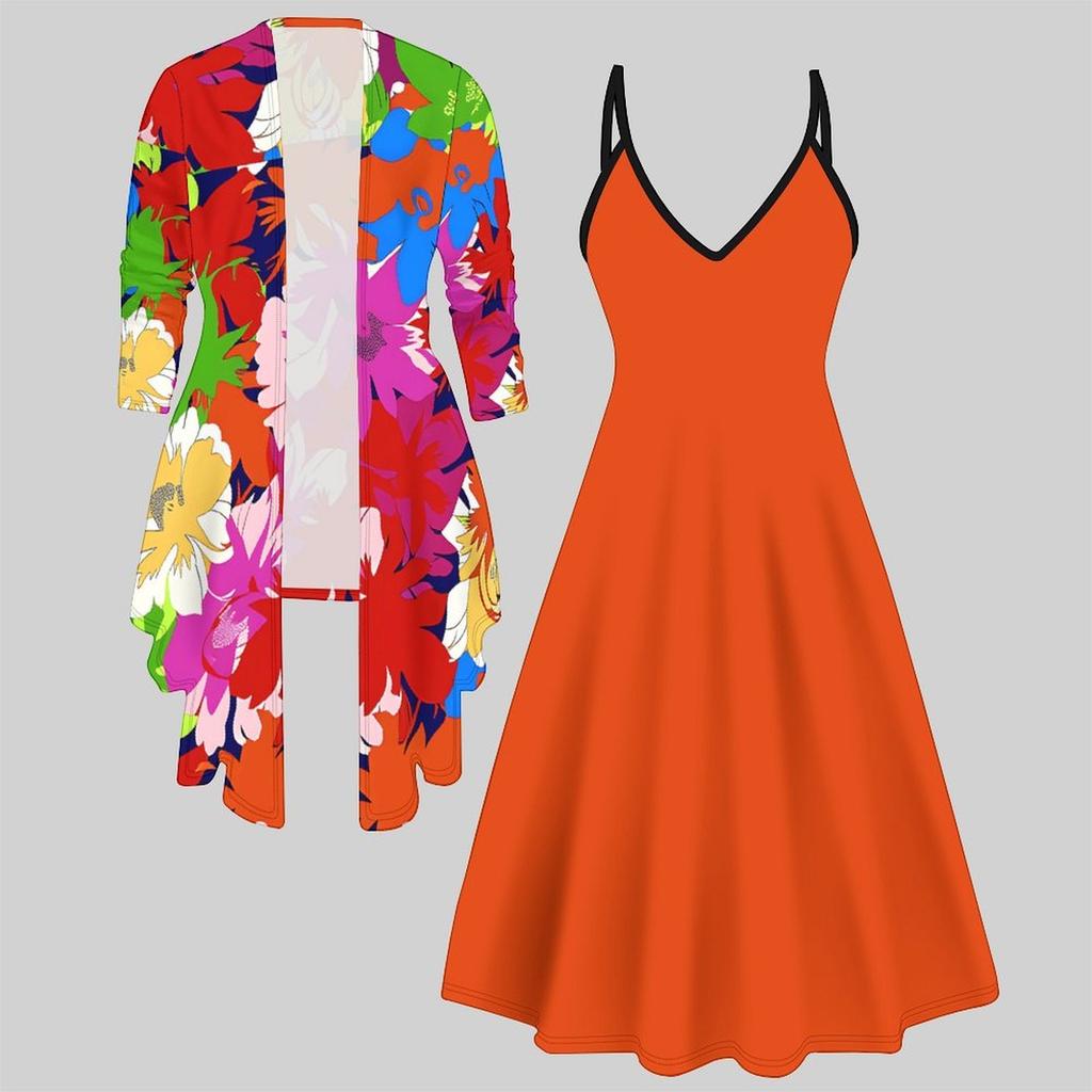 3D Printed Set Dress Coat , Double Spelling with Diverse Colors and Shapes Fashion Print,suitable for Various Scene Fashion Styles
