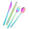 4pcs Colorful Dinnerware Set Knife Fork Spoon Chopsticks Cutlery Set Mirror Stainless Steel Flatware Western Kitchen Tableware