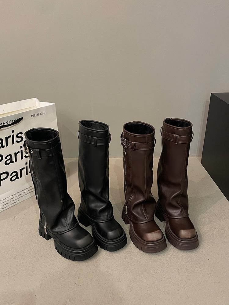 Winter New Platform Zipper Women Long Boots Plush Ladies Elegant Knee High Boots Shoes Thick Bottom Boots