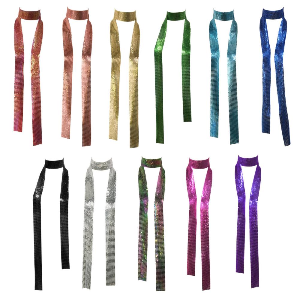 Aesthetic Sequin Scarf Metal Bling Neckerchief Lightweight Slender Scarf  Party