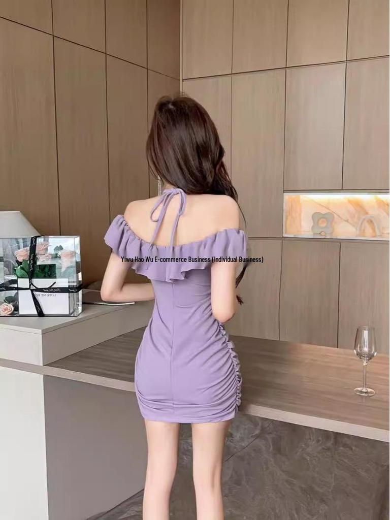 Chic Ruffled Off-Shoulder Bodycon Dress - French Style Slimming Mini Skirt
