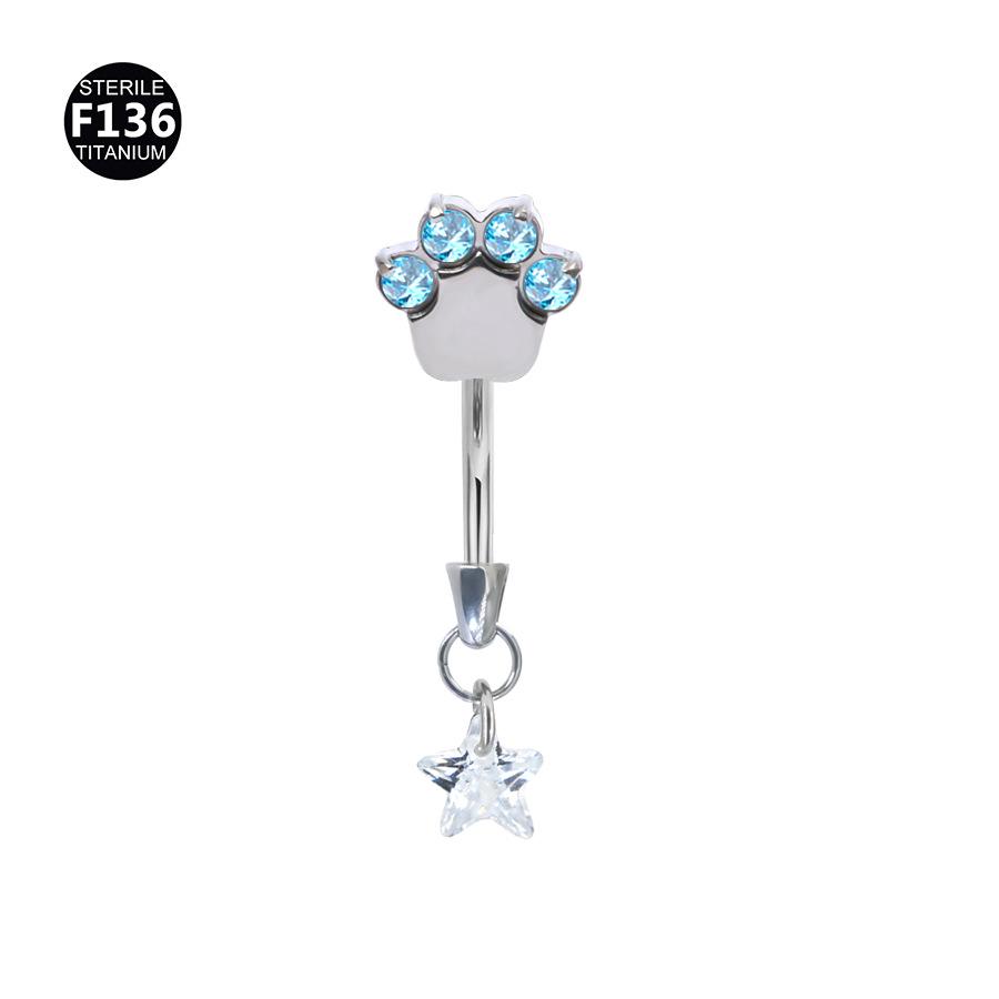 F136 Titanium Alloy Star Pendant Internally Threaded Cat Claw Piercing Stud for Rook, Ear, Eyebrow, Navel, Tooth, M0.9