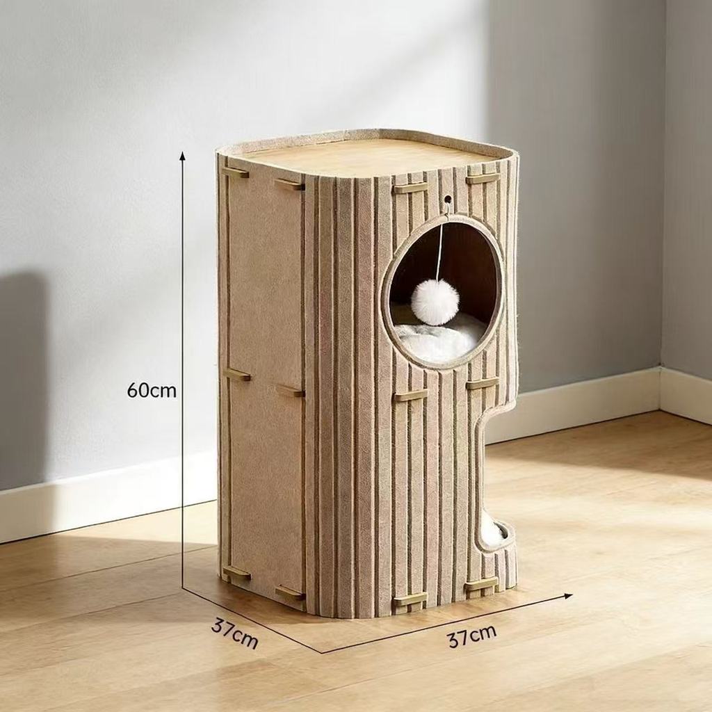 Cat Scratching Post With Multistory Cat House Made Of Polyester And Felt For Indoor Play