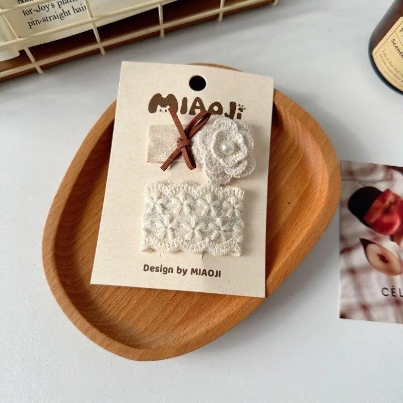 2 stk/sett Søt Babyjente Hårspenne Søt Prinsesse Blonder Sløyfe Blomster Hårnål for Småjente Stoff Pannelugg Sideklemme Barn Hodeplagg