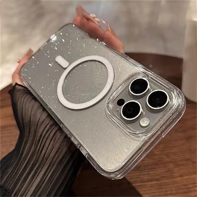 Luxuriöse Bling-Glitter-Hülle für Magsafe Wireless Charge Magnethülle für iPhone 16 15 14 Plus 13 12 11 Pro Max Klare harte Acrylabdeckung