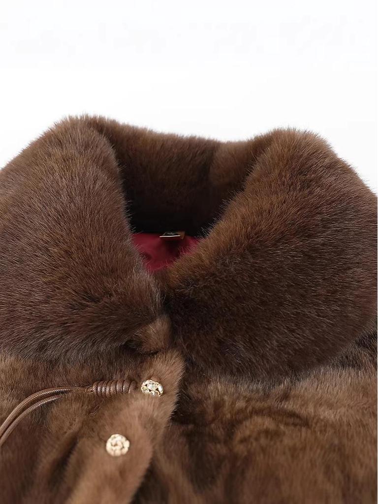Chinese Style Faux Fur Plush Granny Jacket for Women (Ages 70-80)