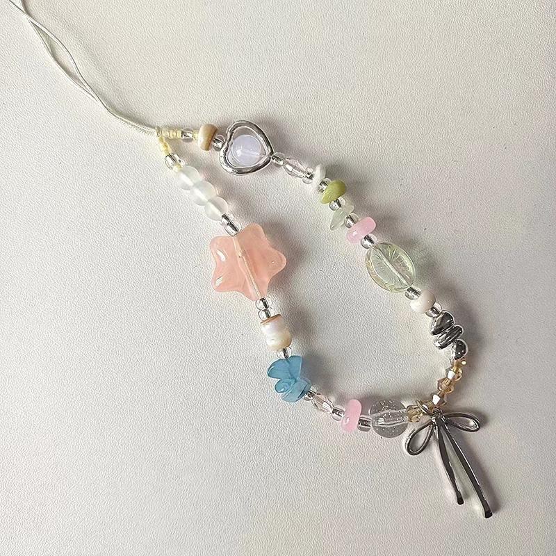 

Корея Y2K Милая Звезда Серебристый Бант Бисерная Цепочка для Телефона Шарм Шнурок для Смартфона Универсальные Аксессуары Ювелирное Изделие Подвеска