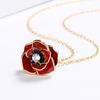 Delicate Enamel Flower Pendant Womens Handcrafted Red Rose Gold Necklace Sweater Chain