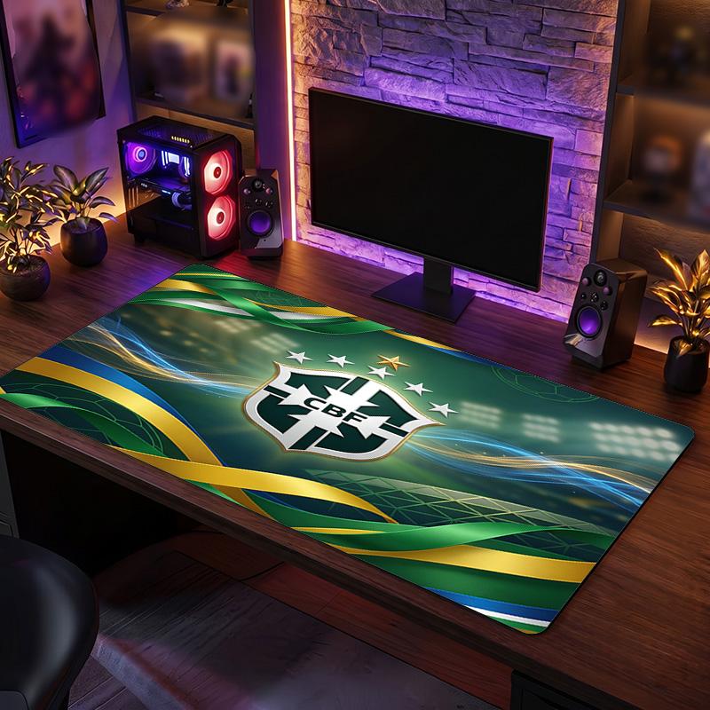 Brazil Football Crest Mouse Pad, Extended Non Slip Rubber Desk Mat for Gaming Office Laptop Fan Gift