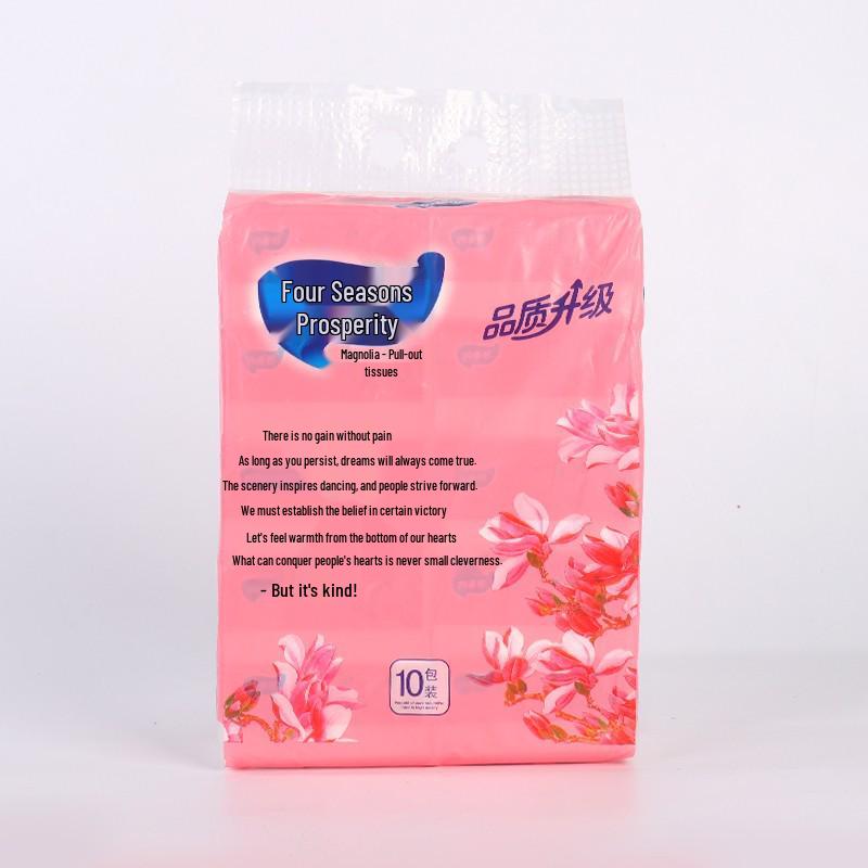 One Box with 8 Packs or 10 Packs of Sijiwang Facial Tissues, 380 Sheets/272 Sheets per Pack, Classic Four-layer, Soft, Water-absorbent Design.