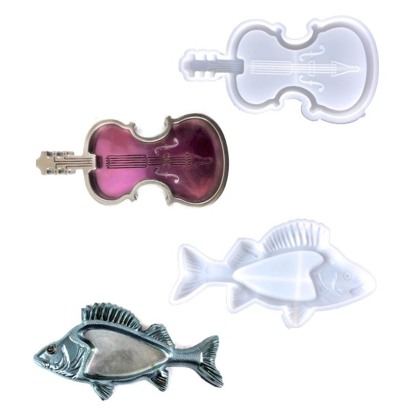 Fisch-/Geigenförmige Aufbewahrungsbox Silikonform Organizer Tablett Harzform Mode Schmuckplatte Handgefertigtes Handwerk Epoxidformen