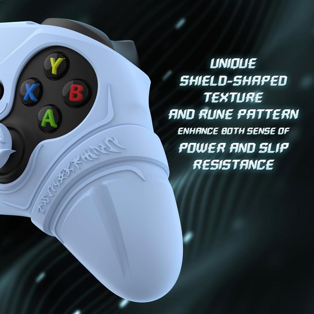 PlayVital Silikon-Controller-Hülle für Xbox Series mit Daumenkappen Aufklebern Grip Stoßdämpfend Runen Edition X/S & – Rutschfeste Haut, – (Hellblau)