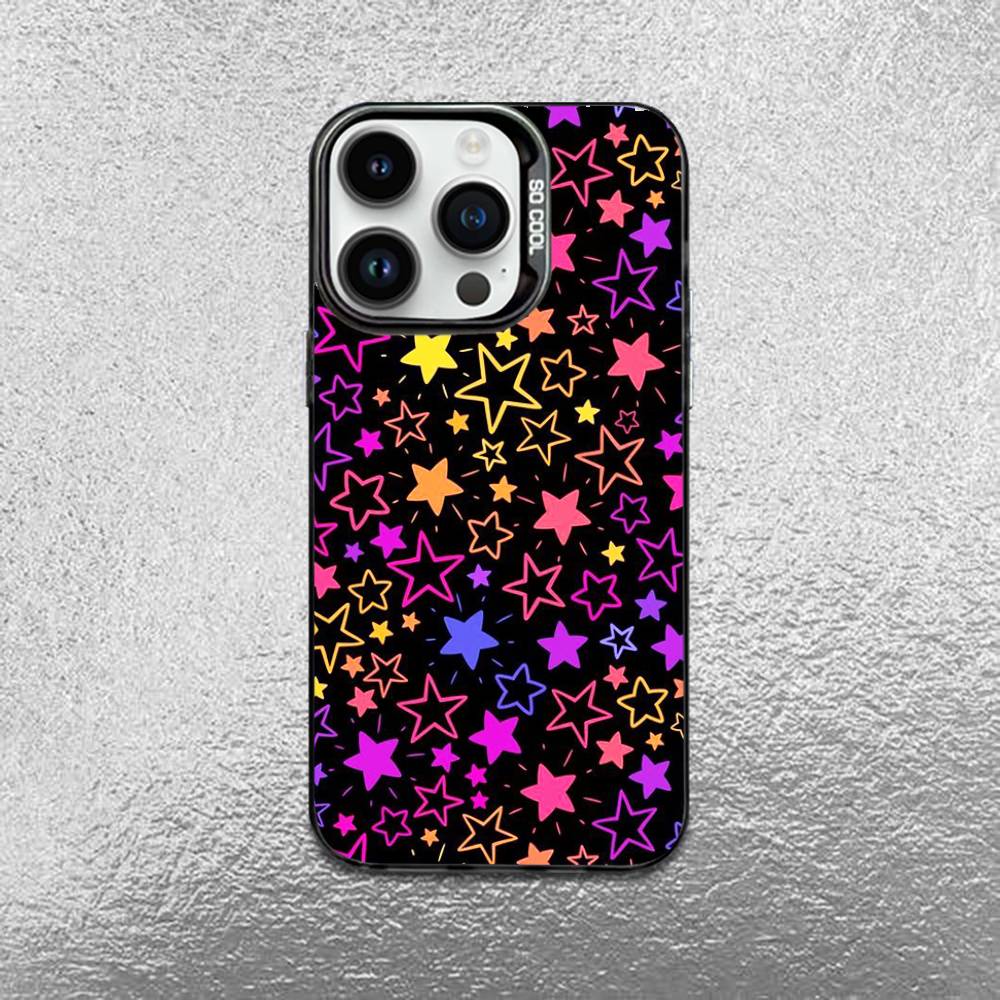 Colorful Star Phone Case For iPhone 17,16,15,14,13,12,11 Pro Max Plus Colorful Gradient Soft TPU Black Cover