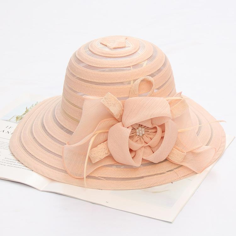 Fashion Top Hat Women'S Lace Flower Shade Mesh Hat Summer Folding Beach Hat Outdoor Sun Hat