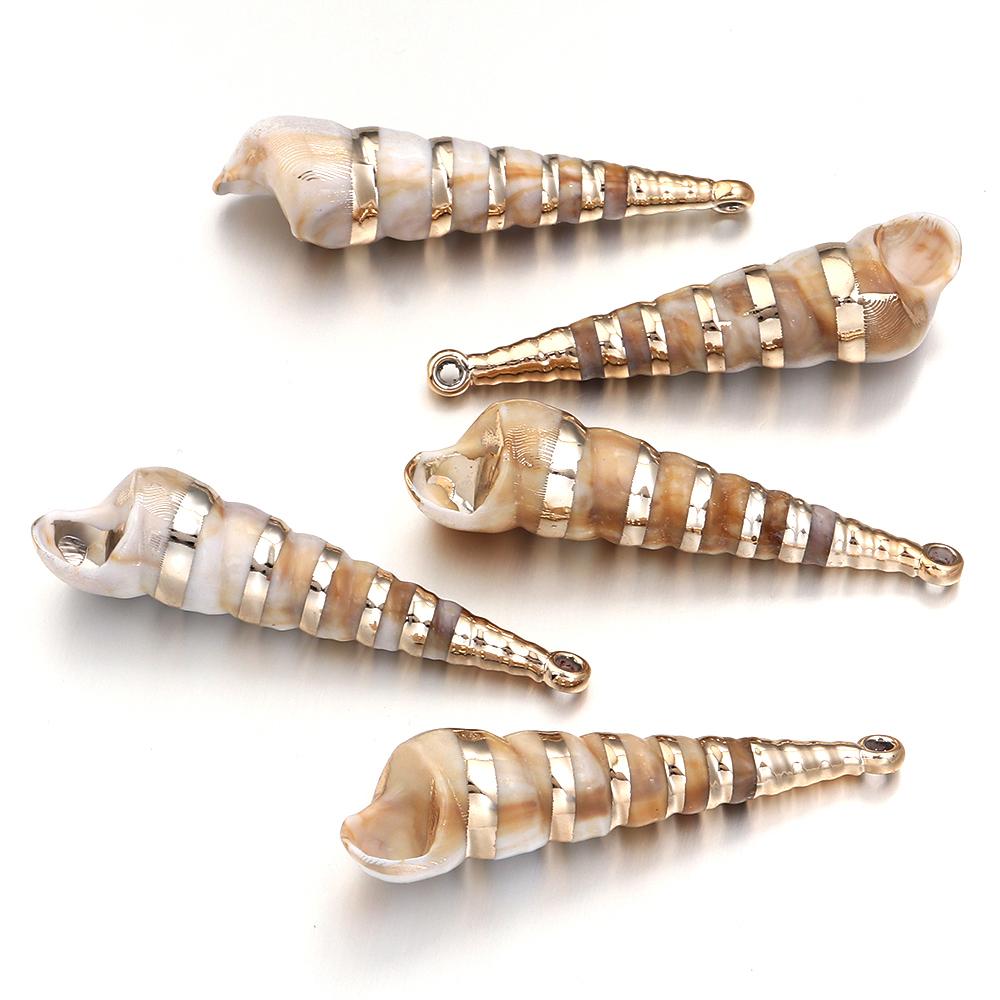 5-10pcs/lot Shell Shaped Acrylic Pendant Gold Plated Conch Scallop Charms Beads For DIY Fashion Keychain Necklace Accessories