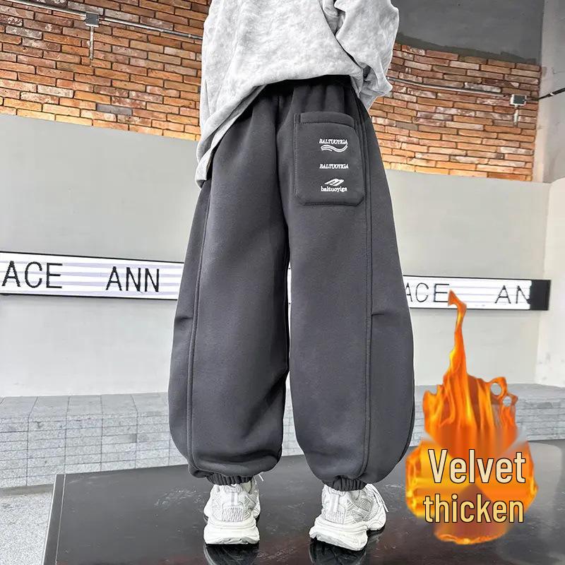 Pantalon de survêtement en velours tendance à jambes larges pour garçons: Style de rue Automne/Hiver 2025 pour les grands enfants
