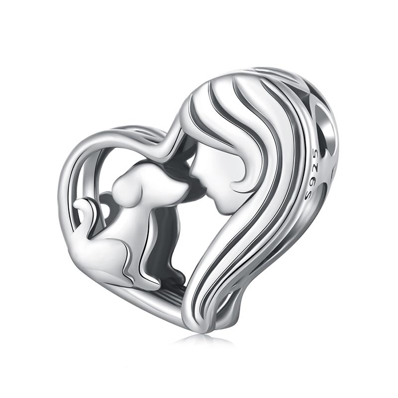 WOSTU 925 Sterling Silver Hollow Cat Dog Charms Bead Cute Pet Paw Dachshund Pendant Fit Original Bracelet Neckalce DIY Girl Gift