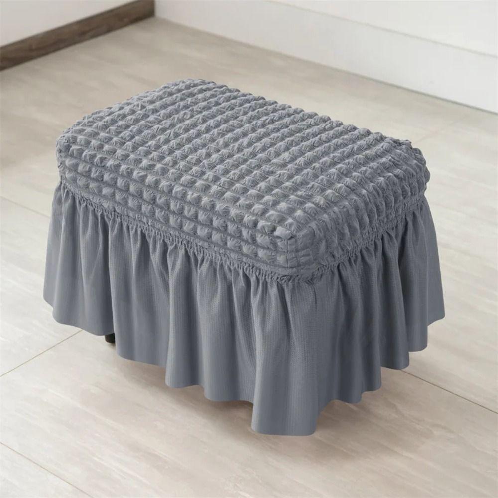 Universal Stool Cover Solid Color Footrest Slipcover Washable Ottoman Cover Dining Room