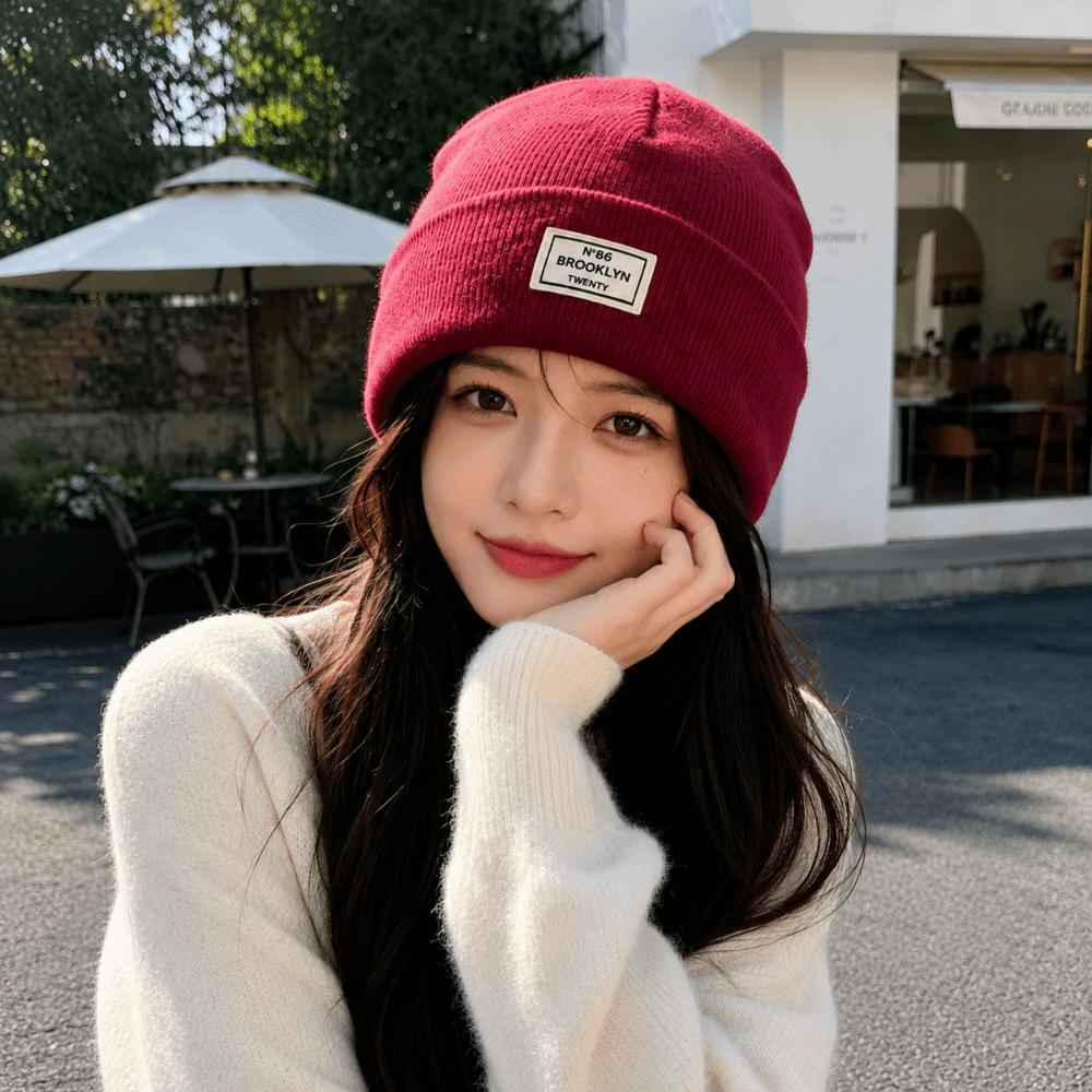 Letter Patch Pullover Cap Solid Color Crochet Hats Fashion Knitted Hat  Men