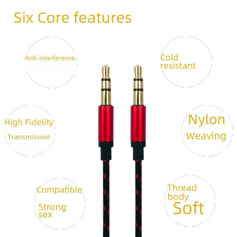 Cable de audio auxiliar de 3,5 mm macho a macho trenzado de nailon para auriculares de coche y móviles