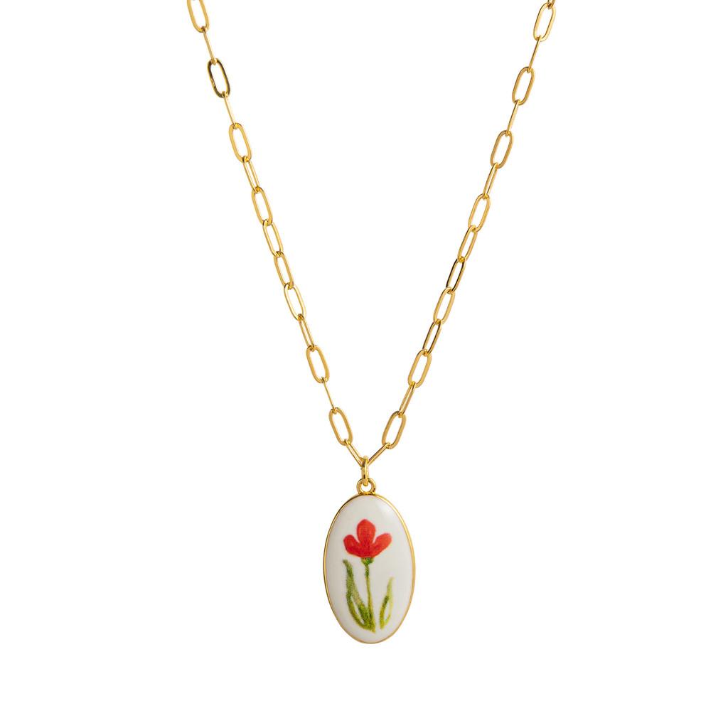 Small Fresh Plant Pendant Necklace With Geometric Copper Design For Women And Men