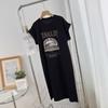 T-shirt à manches courtes Été Lâche Mi-longue Longueur genou Robe fendue pour femme