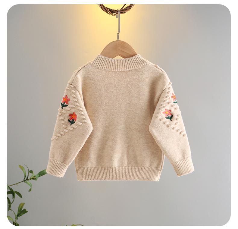 Girls' Wool Embroidered Knit Cardigan - 2025 Autumn/Winter Korean Style Baby Sweater